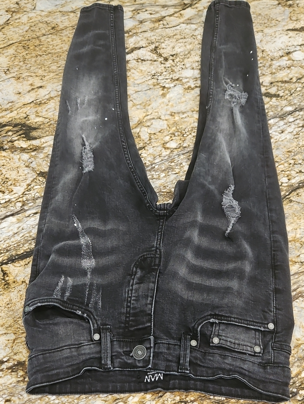 boohooMAN Men's Distressed Black Jeans - Slim Fit. Size 32R Inseam 28"